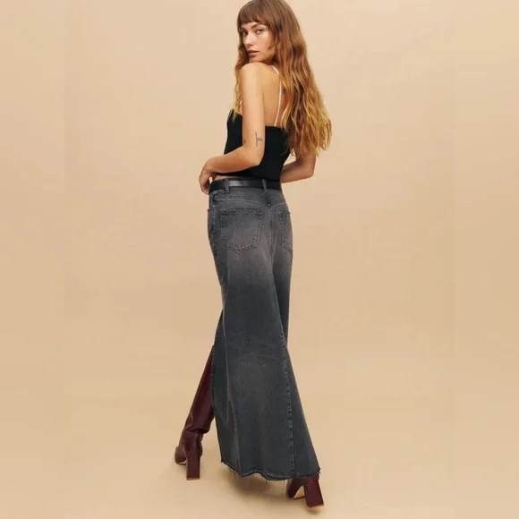 Reformation Tazz Maxi Denim Slit Front Skirt in Liman Wash Size 24 - Picture 3 of 13